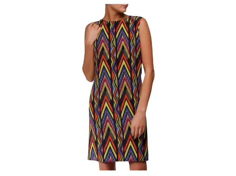 Zig Zag Print Silk Shift Dress in Multi Fall unclassified dresses