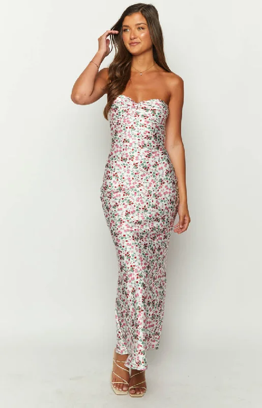 Abbie White Floral Maxi Formal Dress Embellished Maxi Skirt