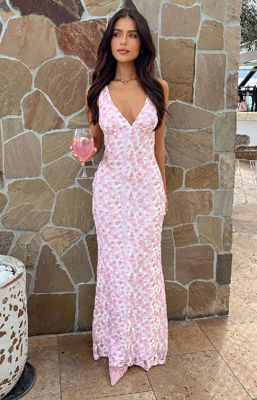 Farida Pink Lace Maxi Dress Printed Maxi Skirt