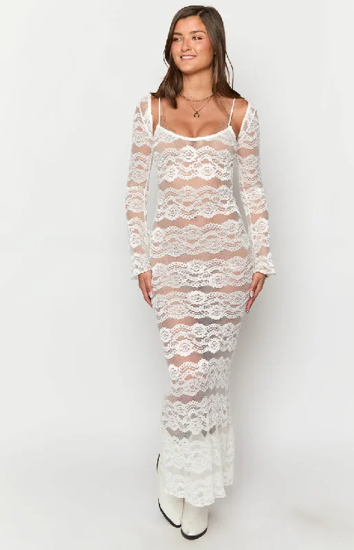 Rey White Lace Maxi Dress And Bolero Button-up Maxi Skirt