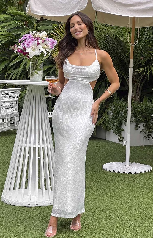 Taleah White Sequin Cut Out Maxi Dress Elegant Maxi Skirt