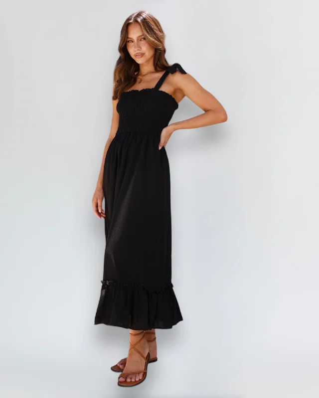 AAYLA MIDI DRESS -BLACK Button-front Midi Skirt