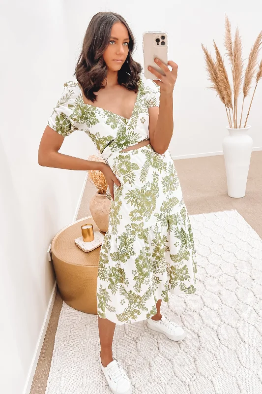 Alexa Midi Dress Green Elegant Satin Skirt