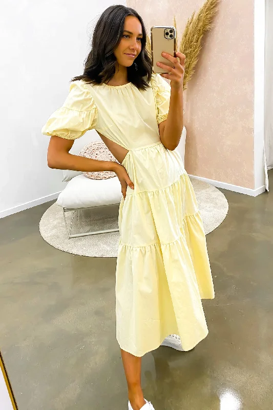 Ariana Midi Dress Yellow Flowy Midi Skirt