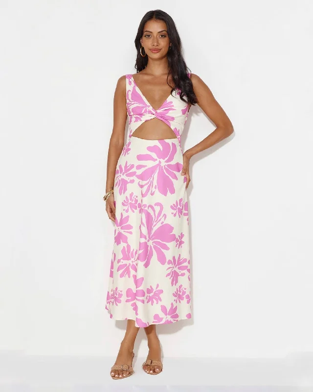 MACI MIDI DRESS -PINK FLORAL Trendy Midi Skirt