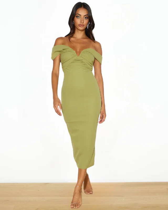 ZIYA MIDI DRESS -OLIVE Plain Midi Skirt